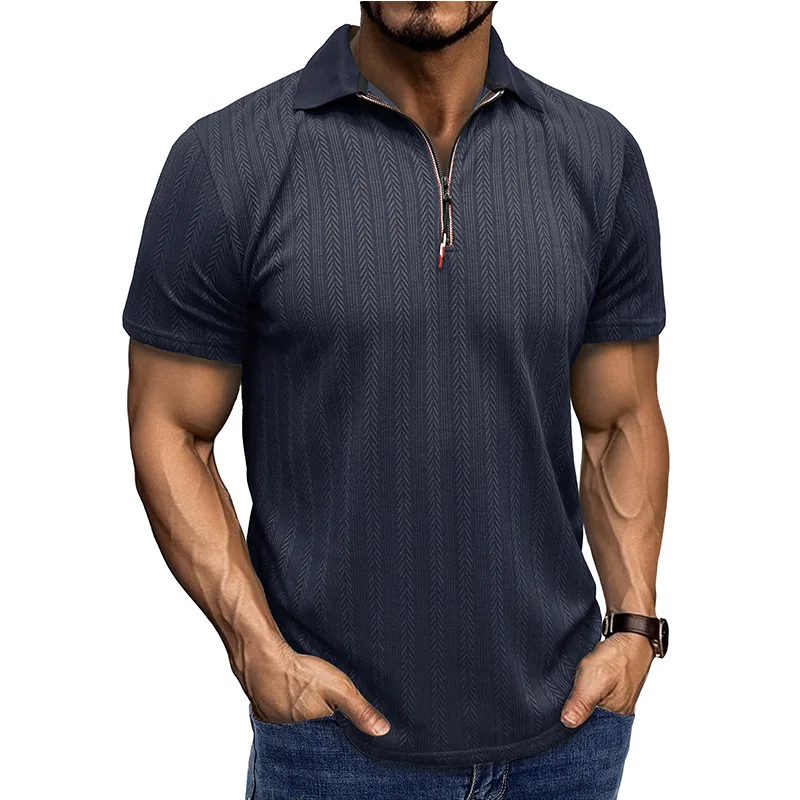 New Summer European and American Men's Short-sleeved Jacquard Men's Lapel Zipper T-shirt Top
New Summer European and American Men's Short-sleeved Jacquard Men's Lapel Zipper T-shirt Top