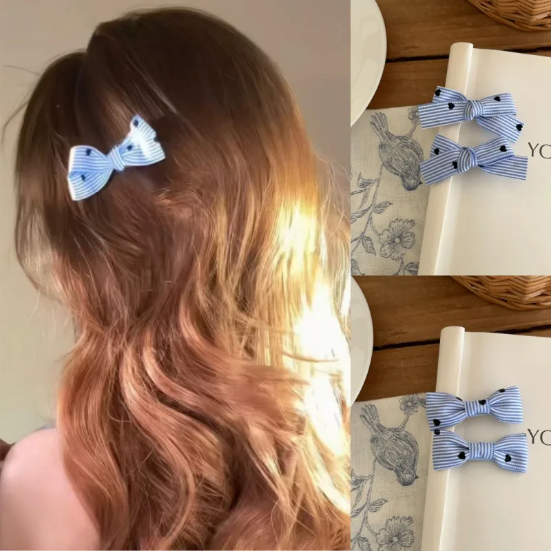Blue Striped Flocking Heart-shaped Bowknot Hair Clip Duckbill Clips Hairpin for Broken Bangs
Blue Striped Flocking Heart-shaped Bowknot Hair Clip Duckbill Clips Hairpin for Broken Bangs