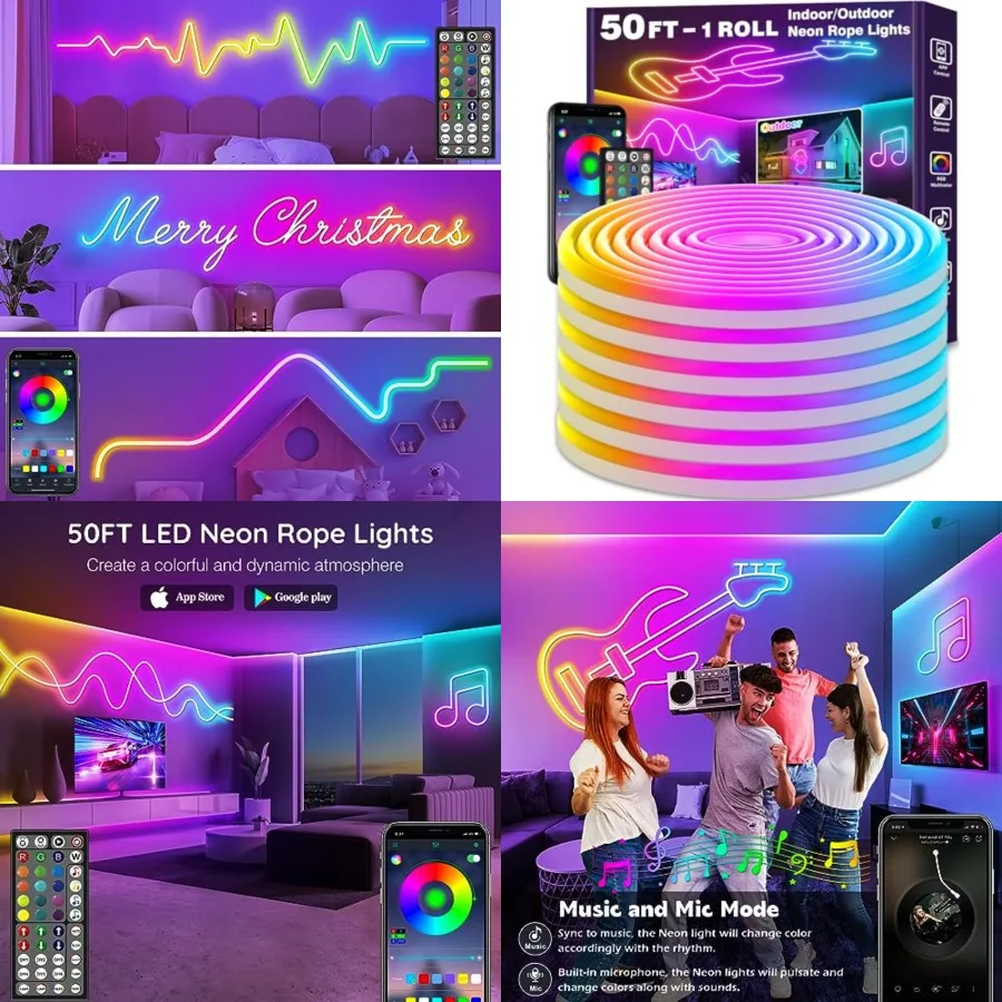 Neon Rope Lights, Flexible Led Rope Lights Control with App/Remote, Multiple Modes Rope Lights, IP65 Outdoor RGB Led Neon Light
Neon Rope Lights, Flexible Led Rope Lights Control with App/Remote, Multiple Modes Rope Lights, IP65 Outdoor RGB Led Neon Light