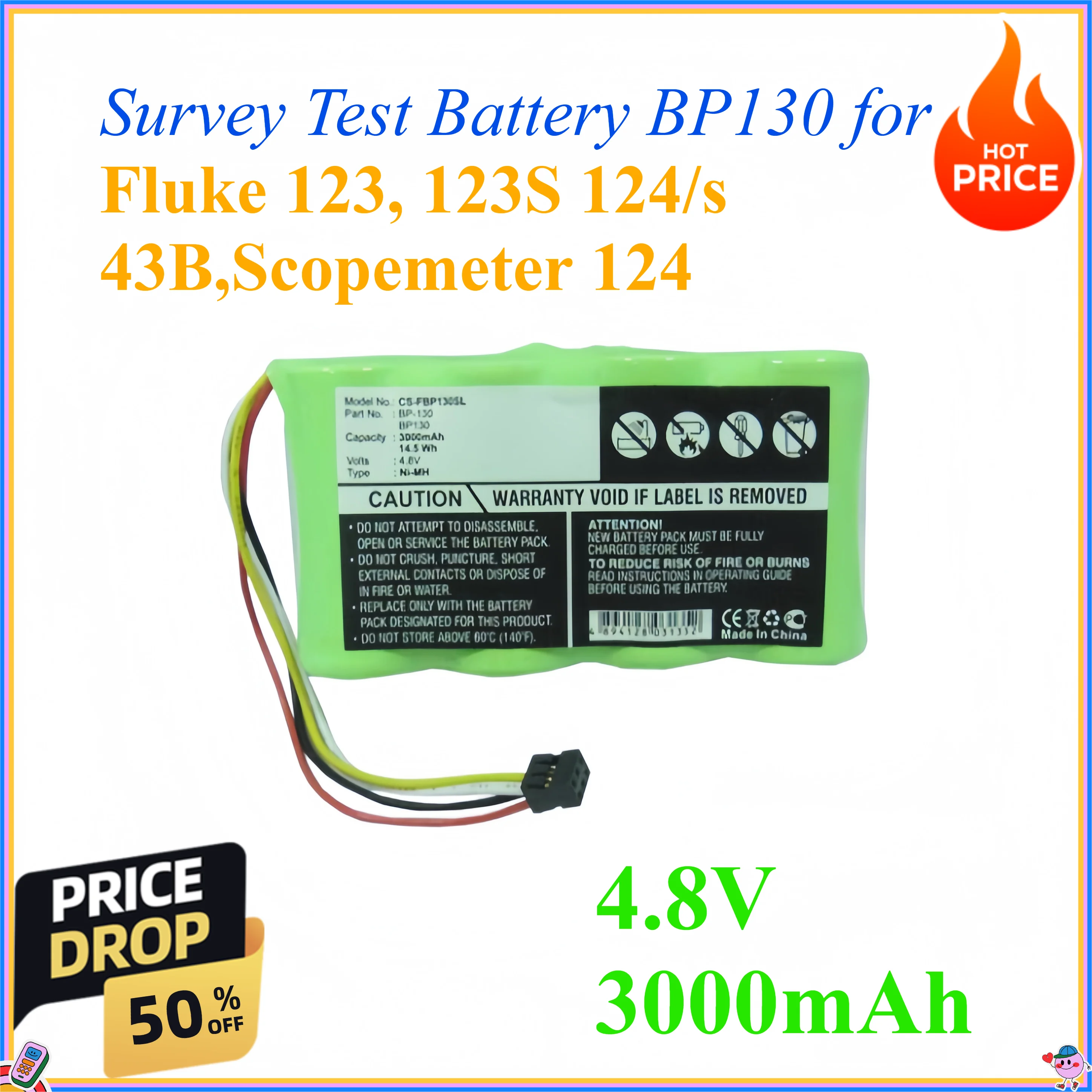 4.8V 3000mAh Survey Test Battery BP130 for Fluke 123, 123S 124/s 43B,Scopemeter 124
4.8V 3000mAh Survey Test Battery BP130 for Fluke 123, 123S 124/s 43B,Scopemeter 124