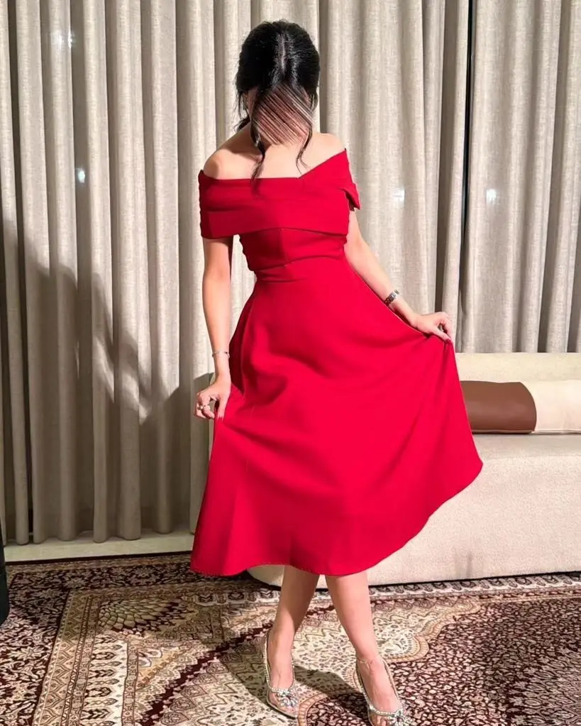 Customized Red Off The Shoulder Prom Dresses Pleated Tea Length Back Zipper Party Dresses Evening Dresses
Customized Red Off The Shoulder Prom Dresses Pleated Tea Length Back Zipper Party Dresses Evening Dresses