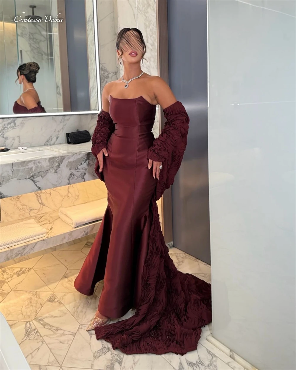 Contessa Custom elegant satin strapless corset mermaid evening dress floor length 3D rosette wrap sleeves formal gown prom party
Contessa Custom elegant satin strapless corset mermaid evening dress floor length 3D rosette wrap sleeves formal gown prom party