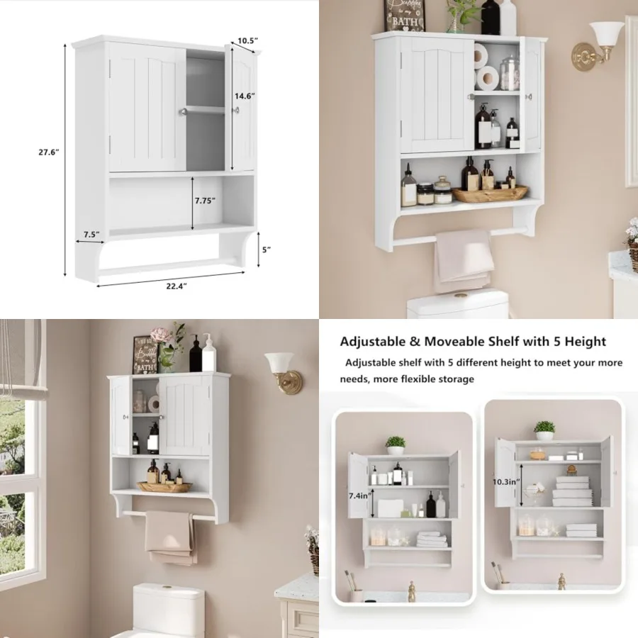 2 Doors and Adjustable Shelf, Wall Mount, Towel Rack, Over The Toilet Storage Cabinet, Medicine Cabinet
2 Doors and Adjustable Shelf, Wall Mount, Towel Rack, Over The Toilet Storage Cabinet, Medicine Cabinet