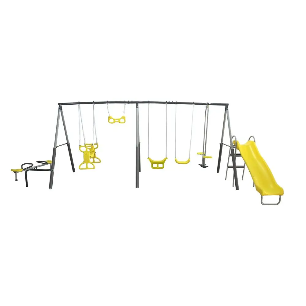 Rising Sun Playground Metal A Frame Kids Swing Set with Outdoor Backyard Playset with Slide, See Saw, Glider, and Swings, Yello
Rising Sun Playground Metal A Frame Kids Swing Set with Outdoor Backyard Playset with Slide, See Saw, Glider, and Swings, Yello