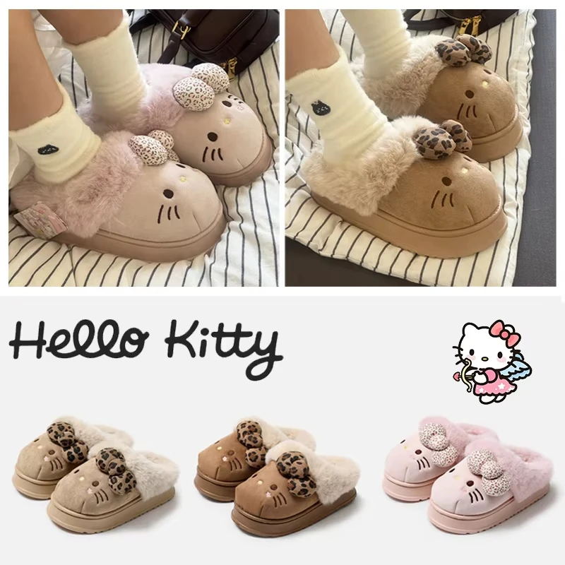 Зимние женские тапочки Hello Kitty с леопардовым принтом и бантом, бесшумная обувь на мягкой подошве, удобная домашняя обувь, милый бесшумный ковер, свет для гостиной 
Зимние женские тапочки Hello Kitty с леопардовым принтом и бантом, бесшумная обувь на мягкой подошве, удобная домашняя обувь, милый бесшумный ковер, свет для гостиной