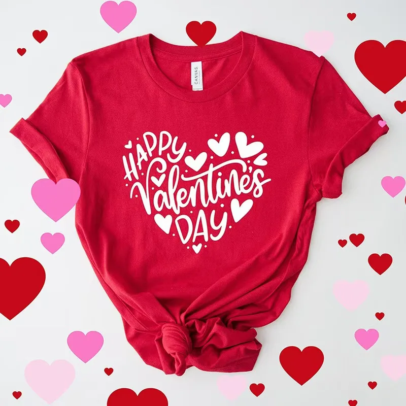 Happy Valentine's Day Crew Neck Short Sleeve T-shirt Women Heart Love Design Fashion Casual Tops Valentines Day Gifts T-shirts
Happy Valentine's Day Crew Neck Short Sleeve T-shirt Women Heart Love Design Fashion Casual Tops Valentines Day Gifts T-shirts