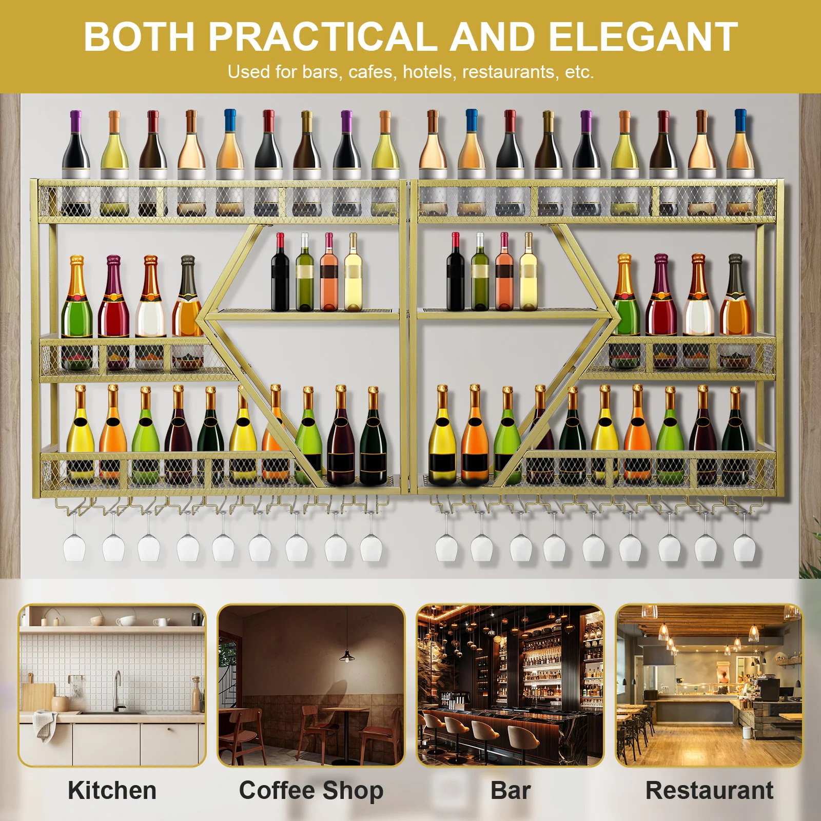 Metal Wine Bottles Storage Display Storage Shelf with Glass Holder Liquor Bottles Storage Display for Home Dining Room Kitchen
Metal Wine Bottles Storage Display Storage Shelf with Glass Holder Liquor Bottles Storage Display for Home Dining Room Kitchen