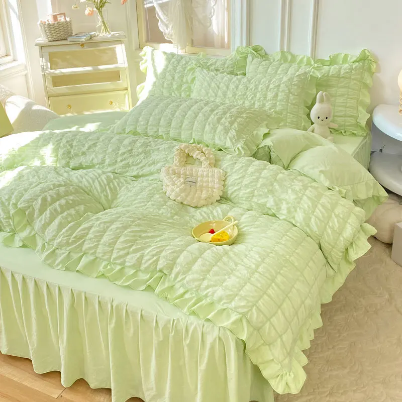 Spring Summer Seersucker Princess Ruffle Green Bedding Set Cotton Linen Duvet Cover Skirt Comforter Queen King Sheets Xl Blanket 
Spring Summer Seersucker Princess Ruffle Green Bedding Set Cotton Linen Duvet Cover Skirt Comforter Queen King Sheets Xl Blanket