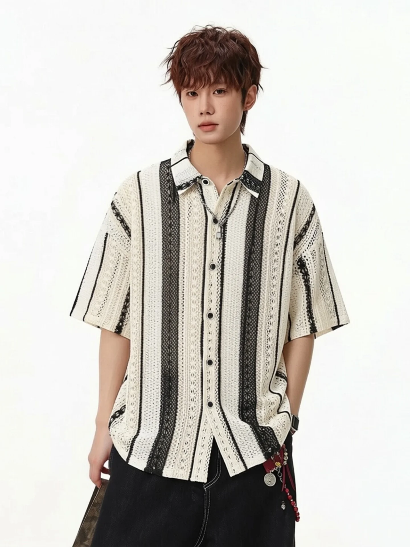 American Textured Hollow out Short Sleeve Men's Shirt Summer Vacation Loose Vintage Striped Couple's Shirt Casual Style Breat...
American Textured Hollow out Short Sleeve Men's Shirt Summer Vacation Loose Vintage Striped Couple's Shirt Casual Style Breat...