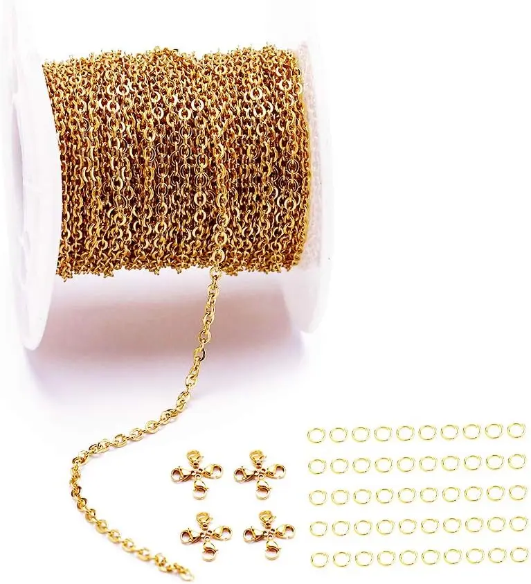 33ft 18K Gold Flat Cable Chains, 20 Lobster Clasps & 50 Jump Rings for DIY Jewelry Making
33ft 18K Gold Flat Cable Chains, 20 Lobster Clasps & 50 Jump Rings for DIY Jewelry Making