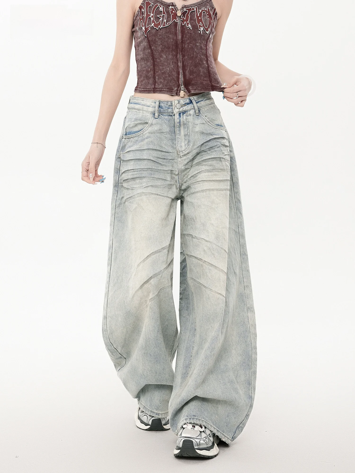 Women's Summer Washed Blue Wide Leg Jeans Design Casual Style Natural Waist Knife American Style Denim Pants
Women's Summer Washed Blue Wide Leg Jeans Design Casual Style Natural Waist Knife American Style Denim Pants