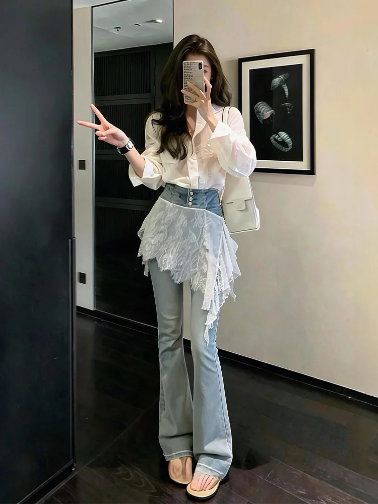 White Shirt And Jeans Set Women's Fashion Spring Collection Asymmetrical Design High Waist Long Sleeve Casual Loose Fit
White Shirt And Jeans Set Women's Fashion Spring Collection Asymmetrical Design High Waist Long Sleeve Casual Loose Fit