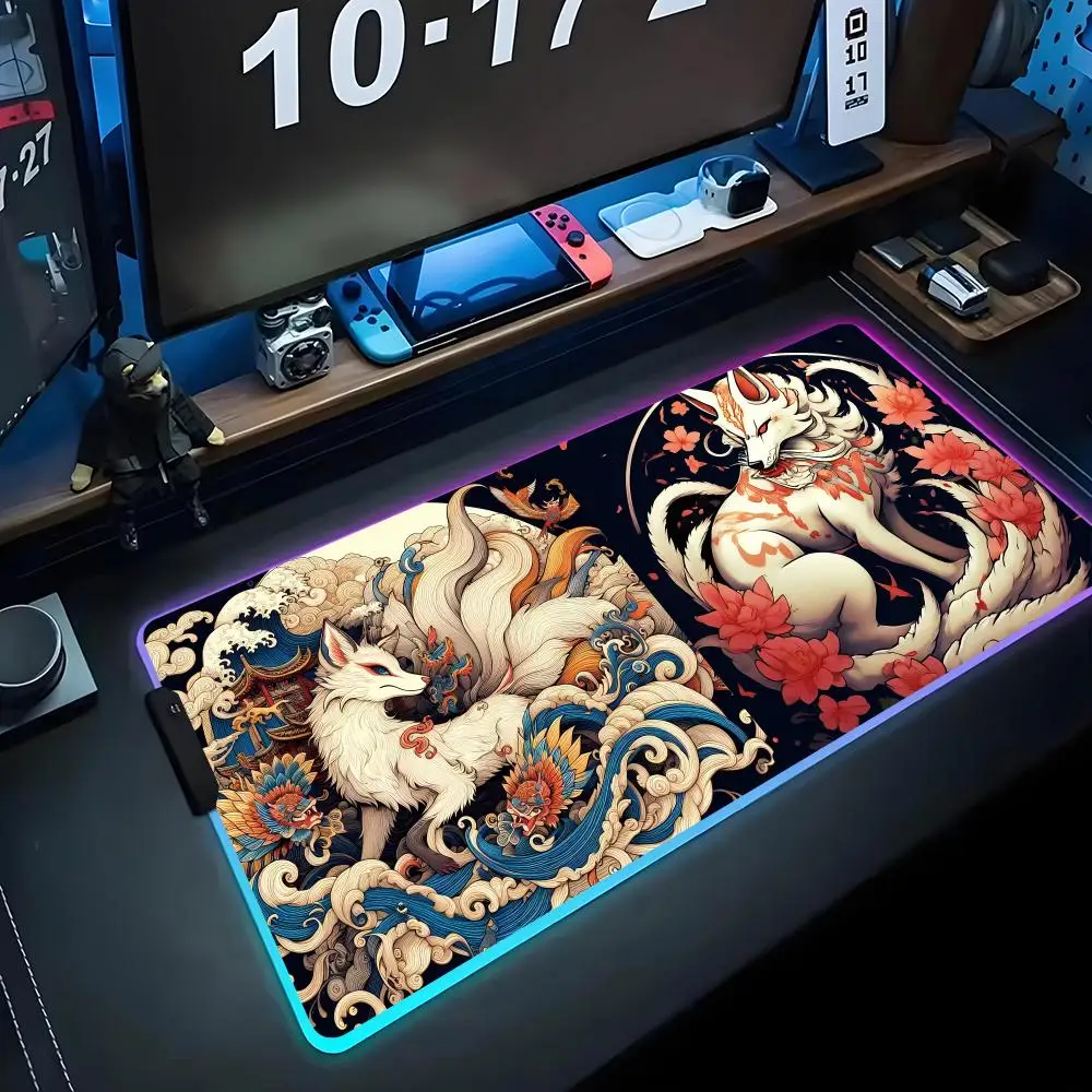 Коврик для мыши с девятихвостой белой лисой, игровой коврик для мыши RGB, большой светодиодный коврик для ПК, настольный коврик, светящийся коврик для мыши, большой коврик для клавиатуры, настольный коврик 
Коврик для мыши с девятихвостой белой лисой, игровой коврик для мыши RGB, большой светодиодный коврик для ПК, настольный коврик, светящийся коврик для мыши, большой коврик для клавиатуры, настольный коврик
