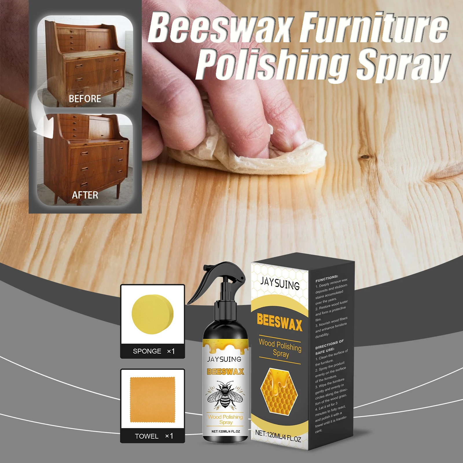 Натуральный пчелиный воск, спрей для полировки мебели, износостойкий уход за деревянной мебелью, ремонт царапин на полу, полировальный спрей из пчелиного воска
Натуральный пчелиный воск, спрей для полировки мебели, износостойкий уход за деревянной мебелью, ремонт царапин на полу, полировальный спрей из пчелиного воска