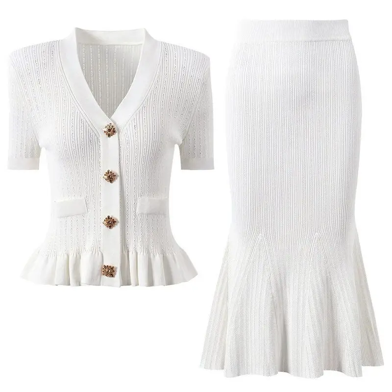 Women's Fashion Spring Autumn Short Sleeve Knitted Top Cardigan Outerwear Fish Tail Skirt Set Versatile Elegant Style
Women's Fashion Spring Autumn Short Sleeve Knitted Top Cardigan Outerwear Fish Tail Skirt Set Versatile Elegant Style