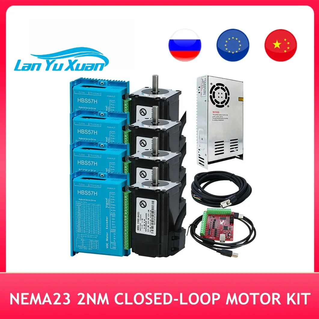 3kit / 4kit Nema23 2Nm 57HB76 close loop motor & HBS57H driver & 350W 36V power supply & 4 axis Mach3 Interface board for CNC
3kit / 4kit Nema23 2Nm 57HB76 close loop motor & HBS57H driver & 350W 36V power supply & 4 axis Mach3 Interface board for CNC