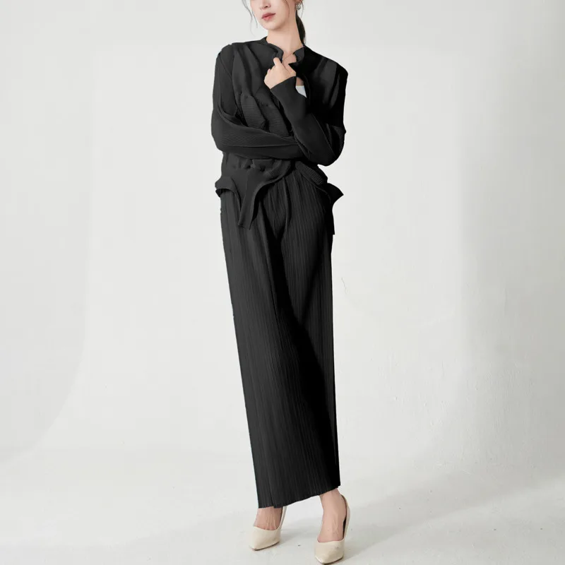 ALSEY Miyake повседневный плиссированный комплект для отдыха, лето 2021, женская куртка нестандартной формы с длинными рукавами, однотонные прямые брюки, комплект из 2 предметов
ALSEY Miyake повседневный плиссированный комплект для отдыха, лето 2021, женская куртка нестандартной формы с длинными рукавами, однотонные прямые брюки, комплект из 2 предметов