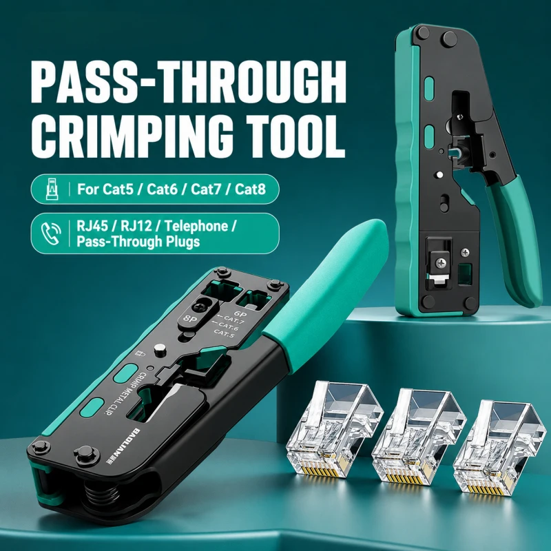 Network Crimping Tool RJ45 RJ11 RJ12, Cat5 Cat6 Cat7 Cat8 Pass Through Wire Cutter Stripper, Ethernet Cable Pliers Kit
Network Crimping Tool RJ45 RJ11 RJ12, Cat5 Cat6 Cat7 Cat8 Pass Through Wire Cutter Stripper, Ethernet Cable Pliers Kit