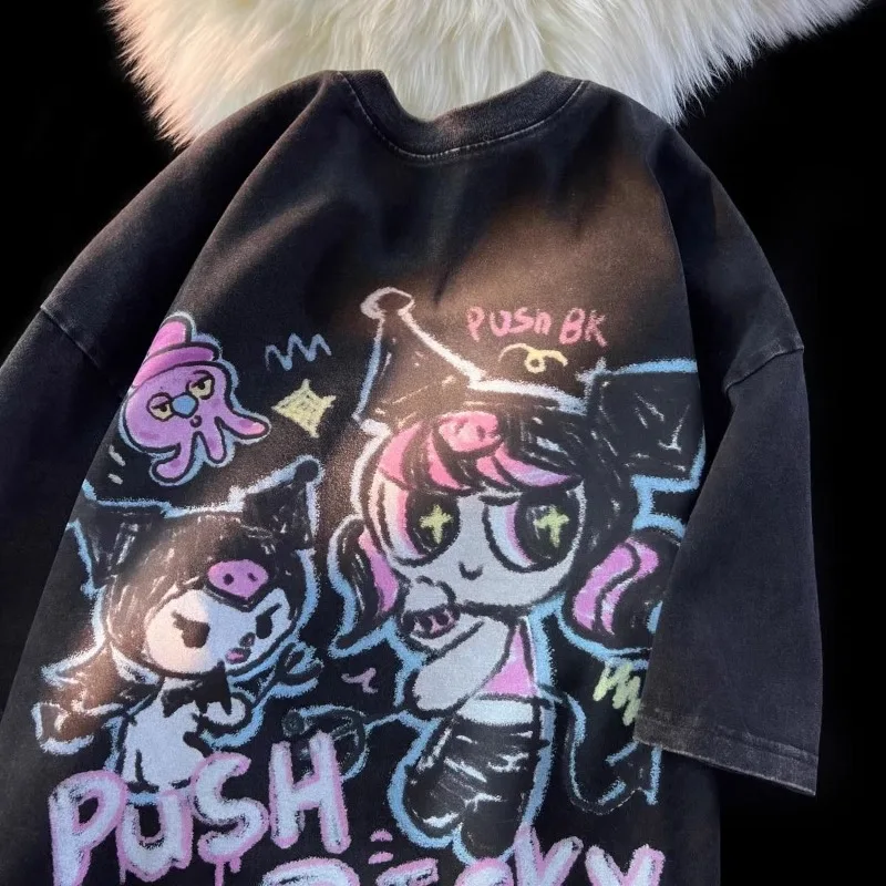 High Quality 100% Cotton Kuromi Graffiti Washed Y2k Tops Vintage Harajuku Summer Oversized T Shirt Gothic T-shirt for Women
High Quality 100% Cotton Kuromi Graffiti Washed Y2k Tops Vintage Harajuku Summer Oversized T Shirt Gothic T-shirt for Women