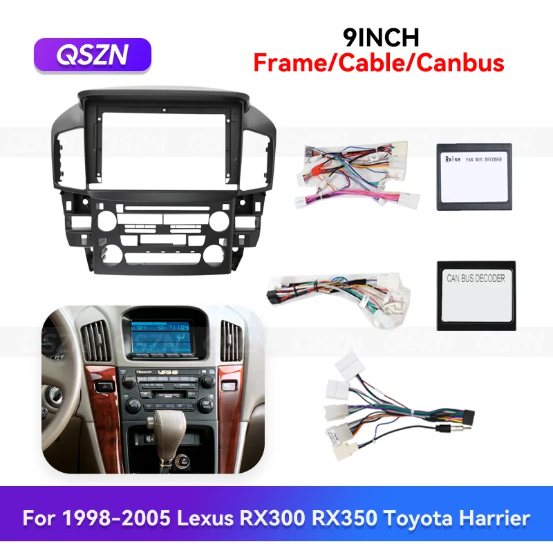 QSZN автомобильный радиоприемник, стерео рамка для Lexus RX300 RX350 1998-2005 годов Toyota Harrier Android GPS, мультимедийный жгут проводов Canbus
QSZN автомобильный радиоприемник, стерео рамка для Lexus RX300 RX350 1998-2005 годов Toyota Harrier Android GPS, мультимедийный жгут проводов Canbus