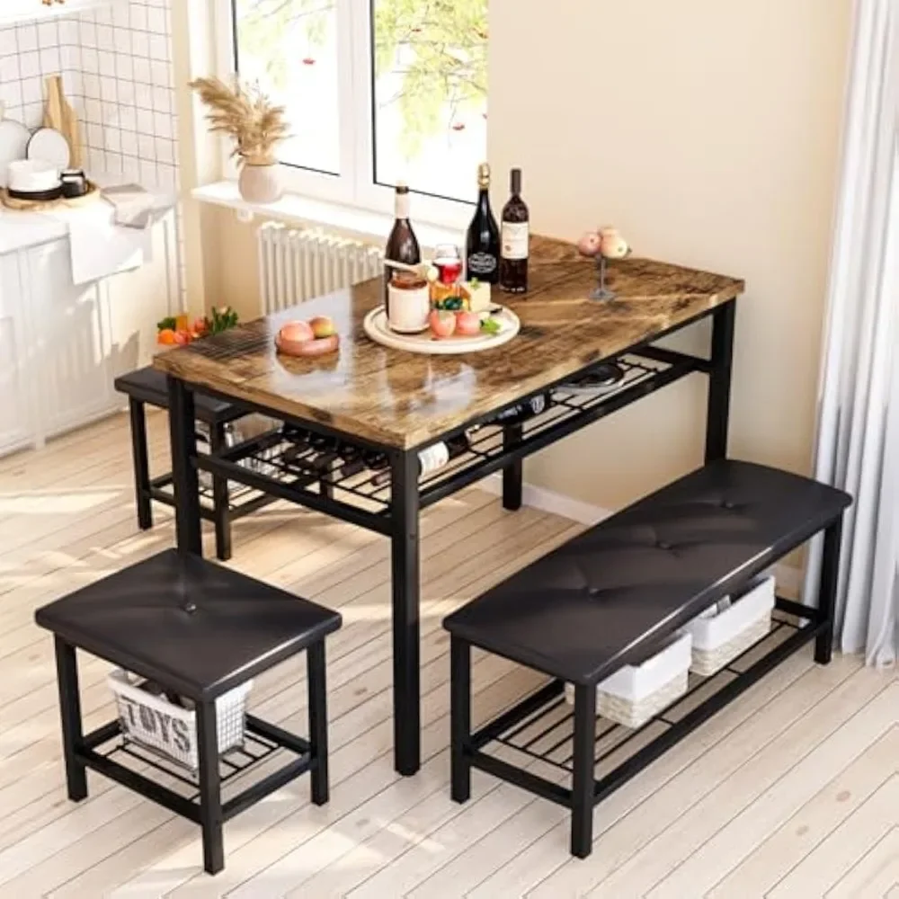 Kitchen Tables Set for 4,Rectangular Dining Room Table Set with Bench and Stools,4 Pieces Dining Room Table Set with StorageRack
Kitchen Tables Set for 4,Rectangular Dining Room Table Set with Bench and Stools,4 Pieces Dining Room Table Set with StorageRack