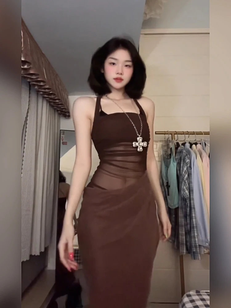 XZY Sexy Plaid Mesh Splice Hanging Neck Long Dress Women's plus Size Summer Elegant Lady Style Bodycon Dress Korean Style
XZY Sexy Plaid Mesh Splice Hanging Neck Long Dress Women's plus Size Summer Elegant Lady Style Bodycon Dress Korean Style