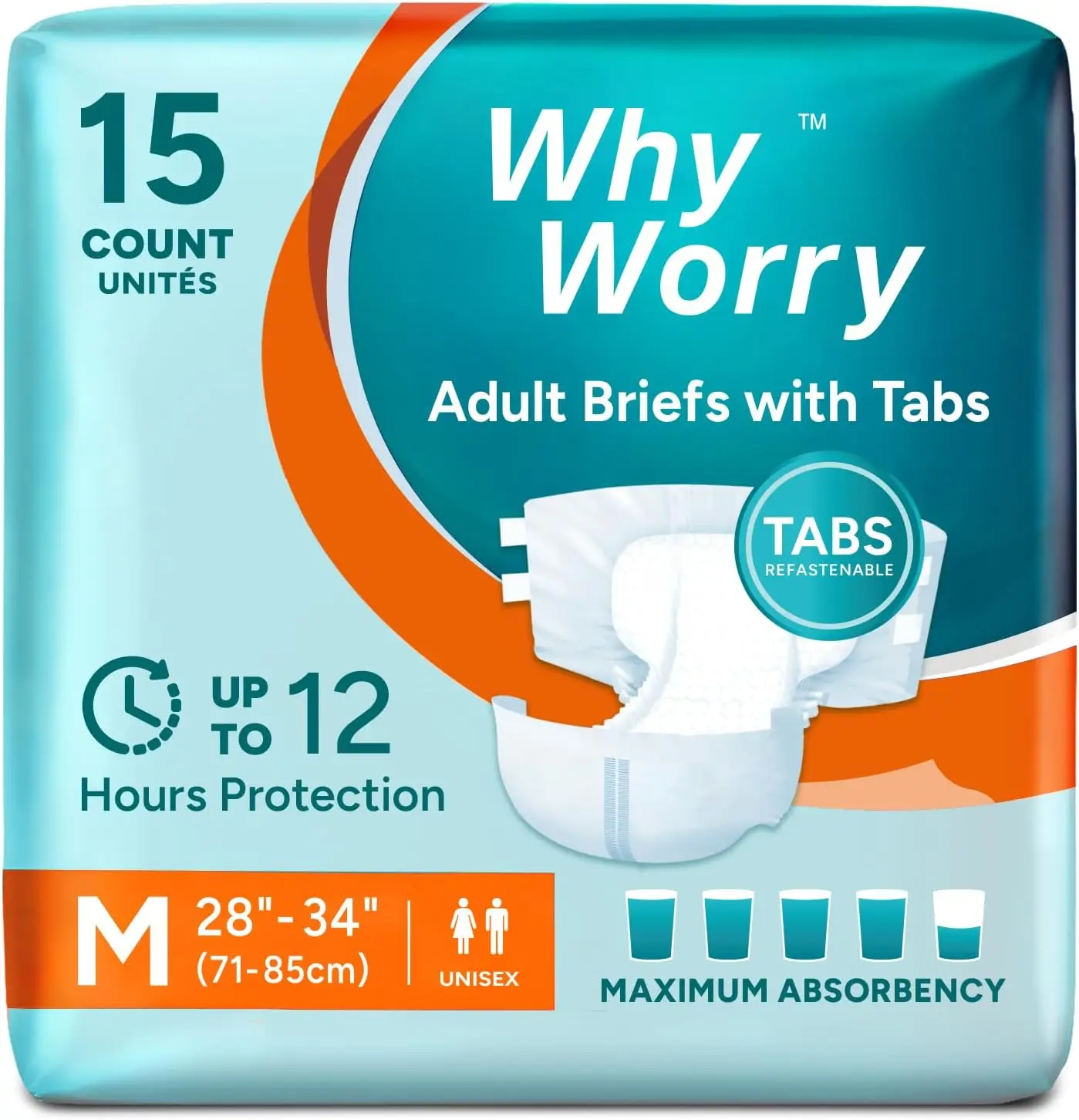 Adult Diapers with Tabs, Maximum Absorbency, Overnight Incontinence Briefs, Unisex, Medium, 15 Count
Adult Diapers with Tabs, Maximum Absorbency, Overnight Incontinence Briefs, Unisex, Medium, 15 Count