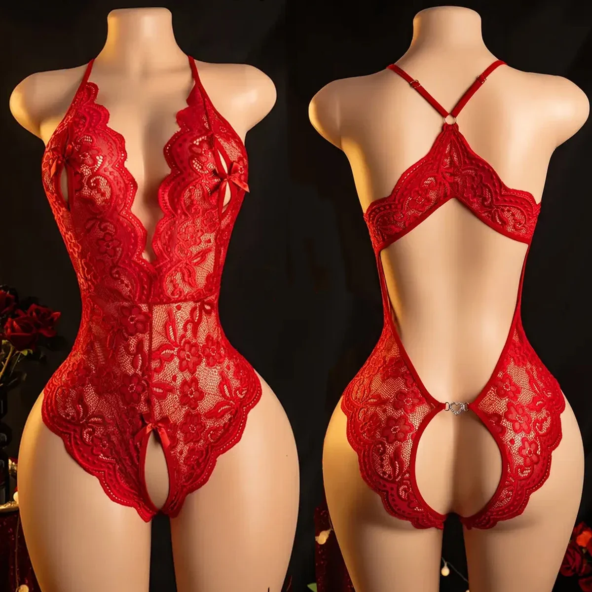 Прозрачное красное сексуальное белье для женщин, супер горячее эротическое нижнее белье с вырезами, порнографическое кружевное боди, сексуальный наряд 
Прозрачное красное сексуальное белье для женщин, супер горячее эротическое нижнее белье с вырезами, порнографическое кружевное боди, сексуальный наряд