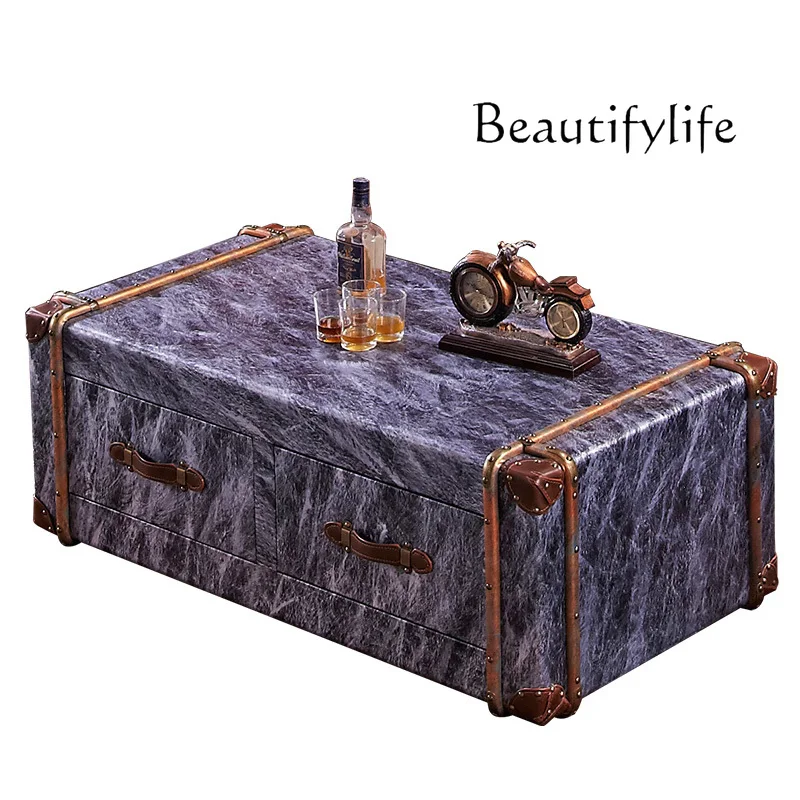 American leather case coffee table retro high-end store marble pattern table European simple combination
American leather case coffee table retro high-end store marble pattern table European simple combination