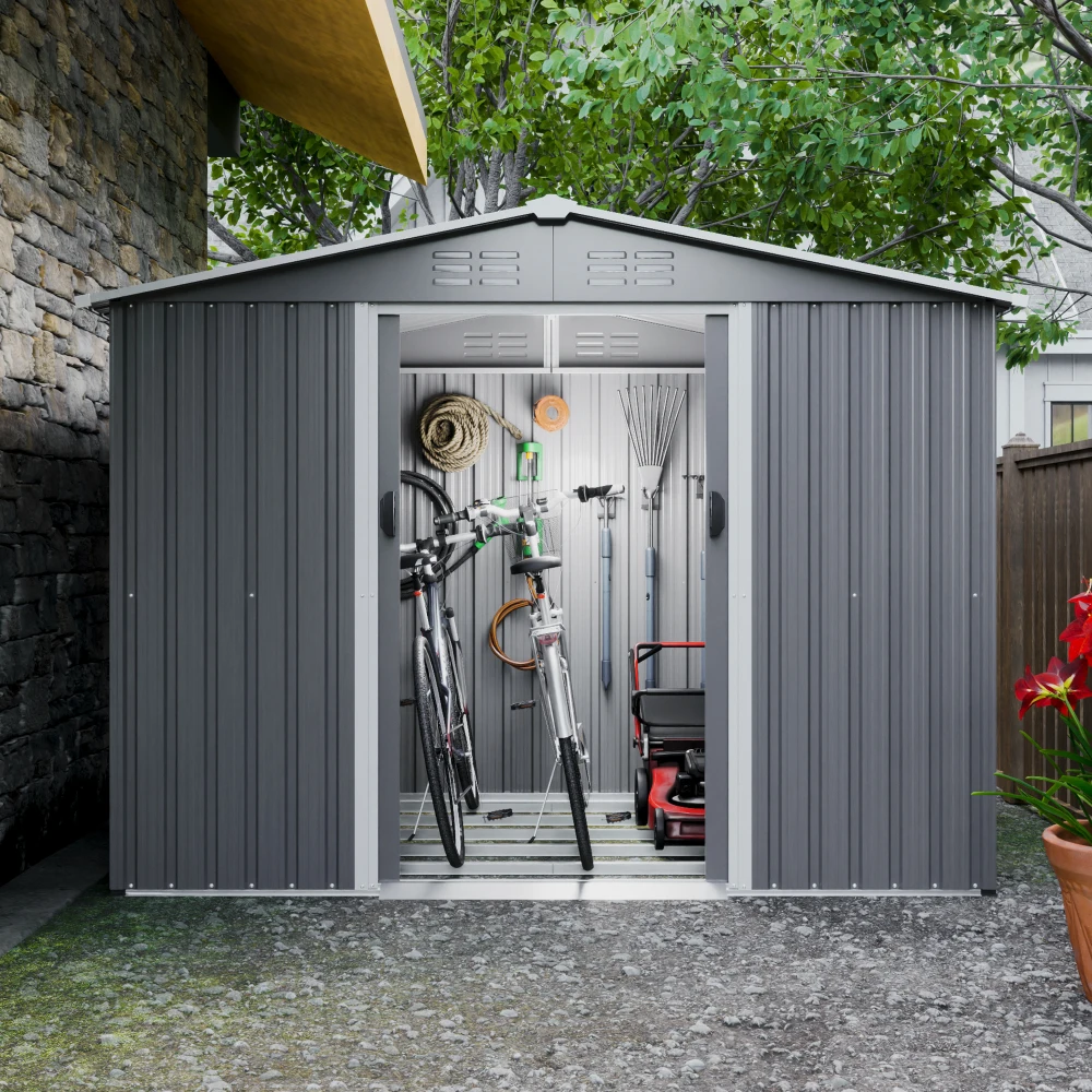 8x6 FT Outdoor Tool Storage Shed with Metal Foundation & Lockable Doors, All Weather Metal Sheds for Garden, Patio, Backyard, Lawn, Gray
8x6 FT Outdoor Tool Storage Shed with Metal Foundation & Lockable Doors, All Weather Metal Sheds for Garden, Patio, Backyard, Lawn, Gray