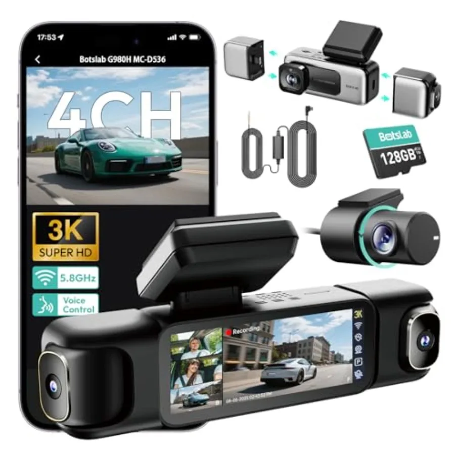 Dash cam for car use, 3K resolution plastic black device with 360 all-sides view, night vision, voice control, touch screen, pa
Dash cam for car use, 3K resolution plastic black device with 360 all-sides view, night vision, voice control, touch screen, pa
