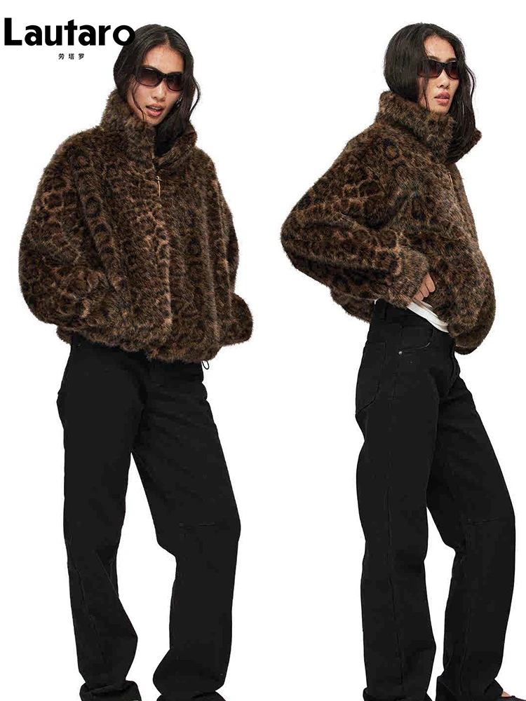 Lautaro Autumn Winter Thick Warm Soft Short Leopard Print Faux Fur Coat Women Stand Collar Zip Up Luxury Chic Fluffy Jacket 2026
Lautaro Autumn Winter Thick Warm Soft Short Leopard Print Faux Fur Coat Women Stand Collar Zip Up Luxury Chic Fluffy Jacket 2026