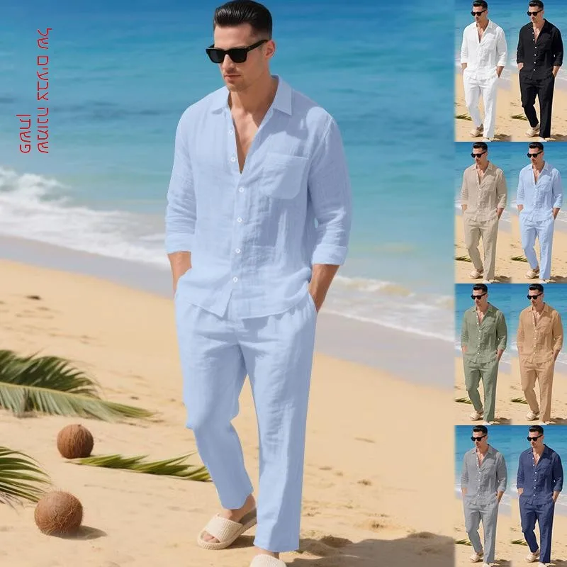 Men's Linen Button-Up Long Sleeve Cardigan Pants Set Casual Sportswear Seven-Quarter Sleeve Shirt Long Trousers Autumn Wear
Men's Linen Button-Up Long Sleeve Cardigan Pants Set Casual Sportswear Seven-Quarter Sleeve Shirt Long Trousers Autumn Wear
