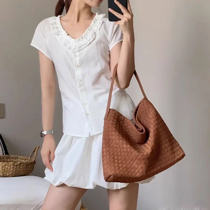 Плетеная сумка ручной работы, новая модная женская сумка из матовой кожи, высококачественная женская сумка через плечо большой вместимости
Плетеная сумка ручной работы, новая модная женская сумка из матовой кожи, высококачественная женская сумка через плечо большой вместимости