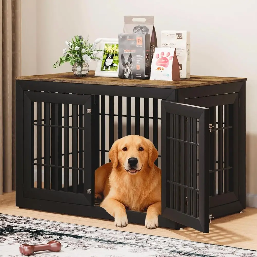 Rustic Wooden Dog Crate Furniture, Waterproof Top, Side Table for Small to Large Dogs (Black & Wood)
Rustic Wooden Dog Crate Furniture, Waterproof Top, Side Table for Small to Large Dogs (Black & Wood)