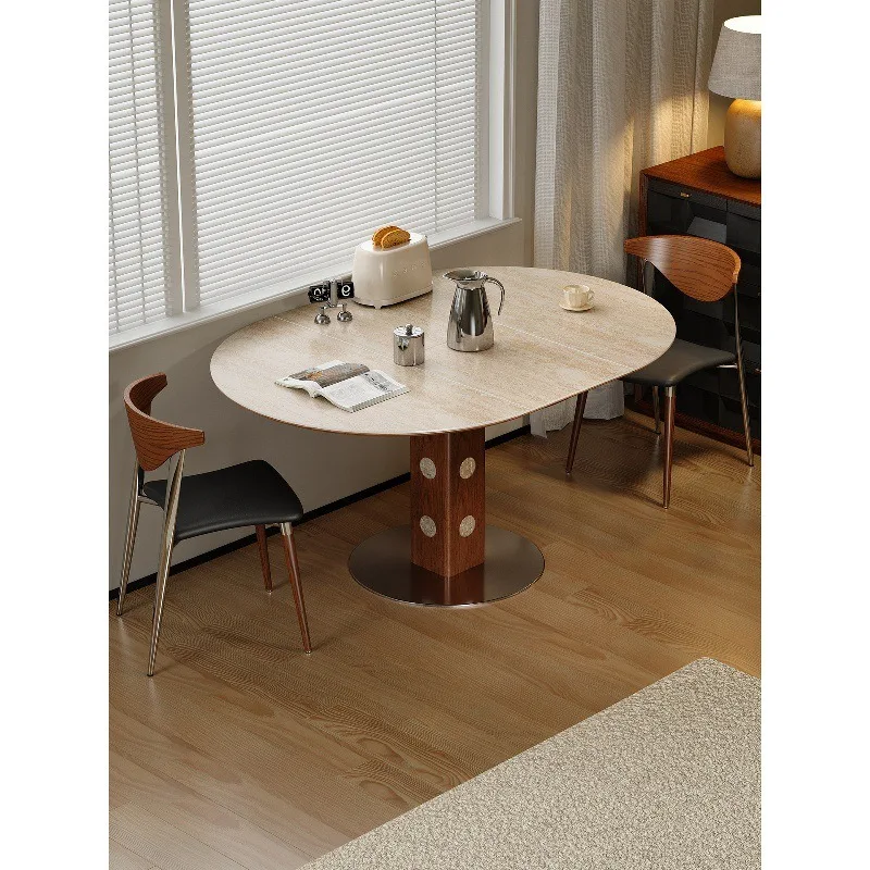 Solid wood walnut travertine rock slab dining table, folding and retractable square
Solid wood walnut travertine rock slab dining table, folding and retractable square