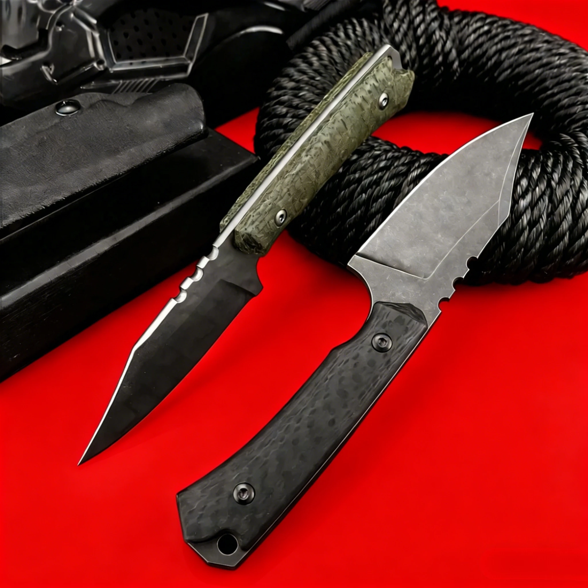 2 Styles Premium 8Cr13MoV Steel Fixed Blade Knife, G10 Carbon Fiber Handle, Outdoor Camping Utility Tool with Kydex Sheath
2 Styles Premium 8Cr13MoV Steel Fixed Blade Knife, G10 Carbon Fiber Handle, Outdoor Camping Utility Tool with Kydex Sheath