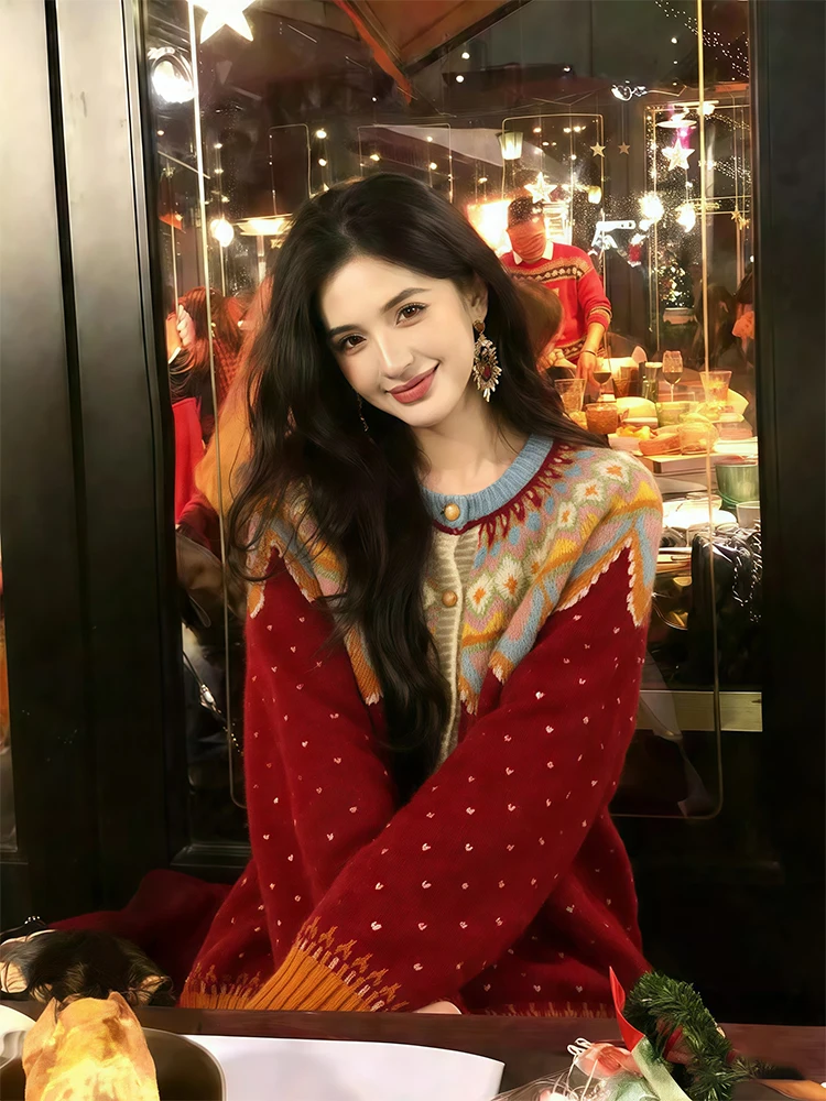 Red Fair Isle Color Blo Knit Sweater Coat Women's Loose Lazy Soft Slimming Spring Faionable Open Cardigan Casual Wear
Red Fair Isle Color Blo Knit Sweater Coat Women's Loose Lazy Soft Slimming Spring Faionable Open Cardigan Casual Wear