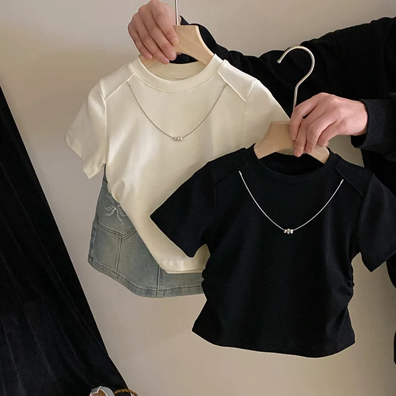 Girl Shirt Top Fashion Children Wear 2024 New Spring Girl Design Sense Chain T-shirt Top Bow Denim Skirt Top Clothes
Girl Shirt Top Fashion Children Wear 2024 New Spring Girl Design Sense Chain T-shirt Top Bow Denim Skirt Top Clothes