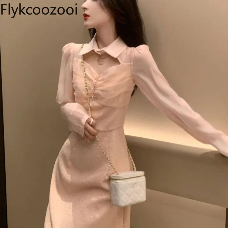 Celebrity Sequined Polo Neck Hollow Out Long Sleeve Dress Women Mesh Spliced Waisted A-line Slim Premium Sweet Chic Dress 
Celebrity Sequined Polo Neck Hollow Out Long Sleeve Dress Women Mesh Spliced Waisted A-line Slim Premium Sweet Chic Dress