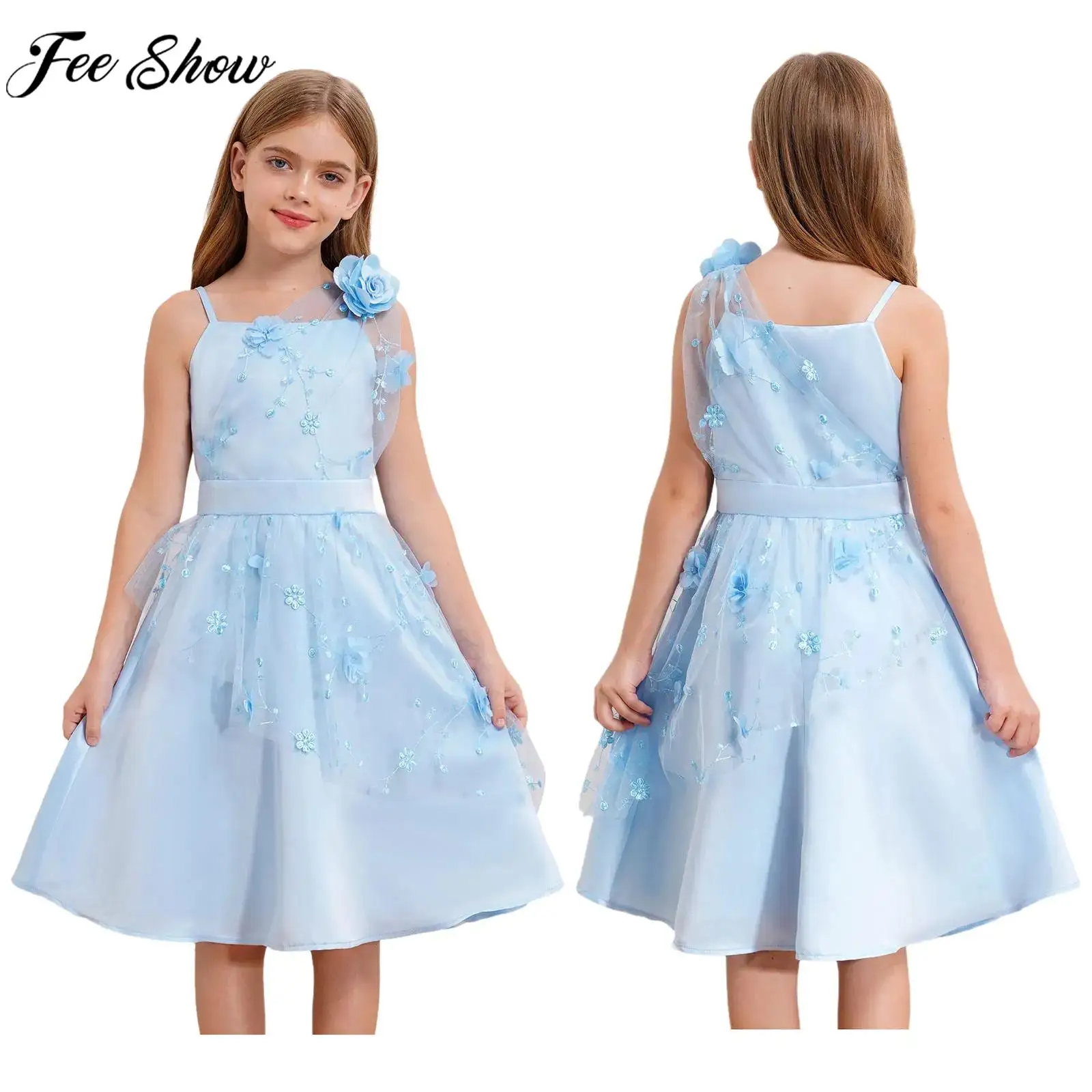 Kids Girls Elegant Applique Party Dress Sleeveless Flower Embroidery Tulle Gown for Birthday Wedding Graduation Pageant Prom 
Kids Girls Elegant Applique Party Dress Sleeveless Flower Embroidery Tulle Gown for Birthday Wedding Graduation Pageant Prom