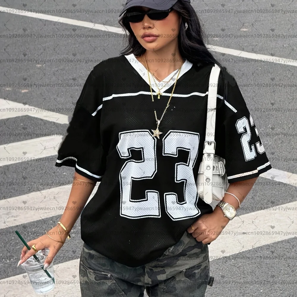 26 Women American Retro 23 Print Lightweight Breathable Mesh fabric V-Neck Short Sleeved baseball T-Shirt Women Jersey T-Shirt
26 Women American Retro 23 Print Lightweight Breathable Mesh fabric V-Neck Short Sleeved baseball T-Shirt Women Jersey T-Shirt
