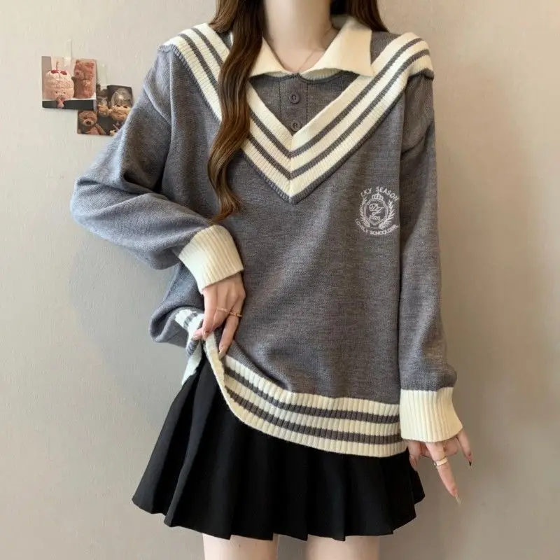 Women's Preppy Style Spring Fall Polo Sweater Pullover Mini Pleated Skirts 1 or 2 Piece Set 2025 Lady Loose Knit Top Skirt Suits
Women's Preppy Style Spring Fall Polo Sweater Pullover Mini Pleated Skirts 1 or 2 Piece Set 2025 Lady Loose Knit Top Skirt Suits