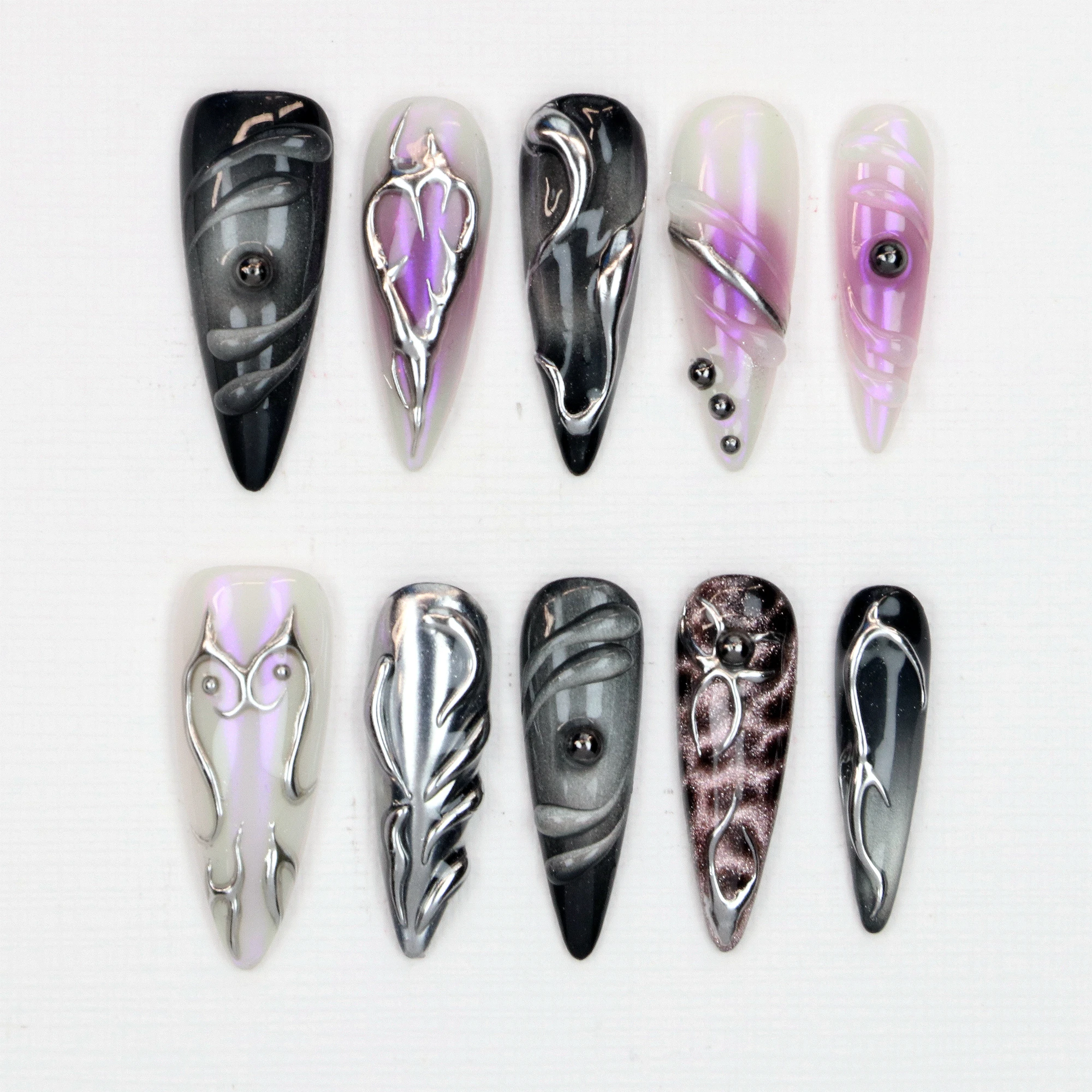 10Pcs Hand-Painted Free-Style Press On Nail,Y2K 3D Acrylic Metallic Crystal Custom Design FreeStyle Long Stilett Holiday Nails
10Pcs Hand-Painted Free-Style Press On Nail,Y2K 3D Acrylic Metallic Crystal Custom Design FreeStyle Long Stilett Holiday Nails