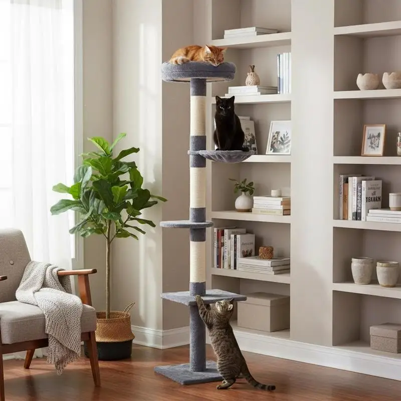 Floor to Ceiling Cat Tree for Indoor Cats 5-Tier Kitty Tower Climbing Activity Center Scratching Post Adjustable Height 230-260 cm Grey
Floor to Ceiling Cat Tree for Indoor Cats 5-Tier Kitty Tower Climbing Activity Center Scratching Post Adjustable Height 230-260 cm Grey
