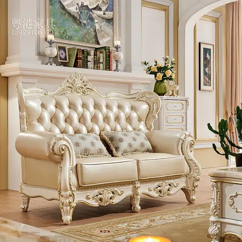 Sofá reclinable europeo de cuero, sala de estar americana de lujo, sofá nórdico moderno tallado en madera, Chaise, muebles para el hogar