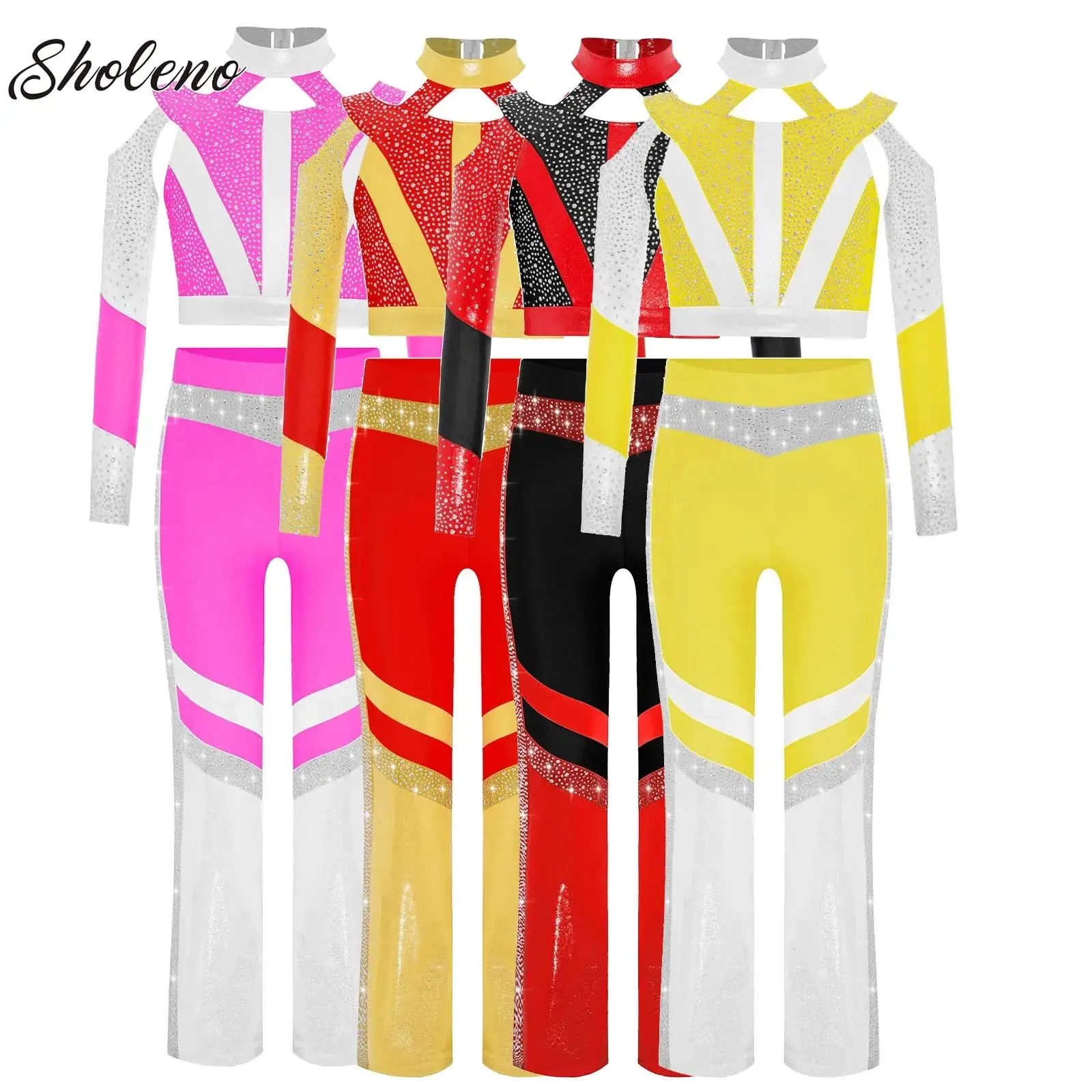 Kids Girls Gymnastics Acrobatics Dance Costume Shiny Cross Back Cutout Crop Top with Flared Pants Set for Ballet Sports Yoga
Kids Girls Gymnastics Acrobatics Dance Costume Shiny Cross Back Cutout Crop Top with Flared Pants Set for Ballet Sports Yoga