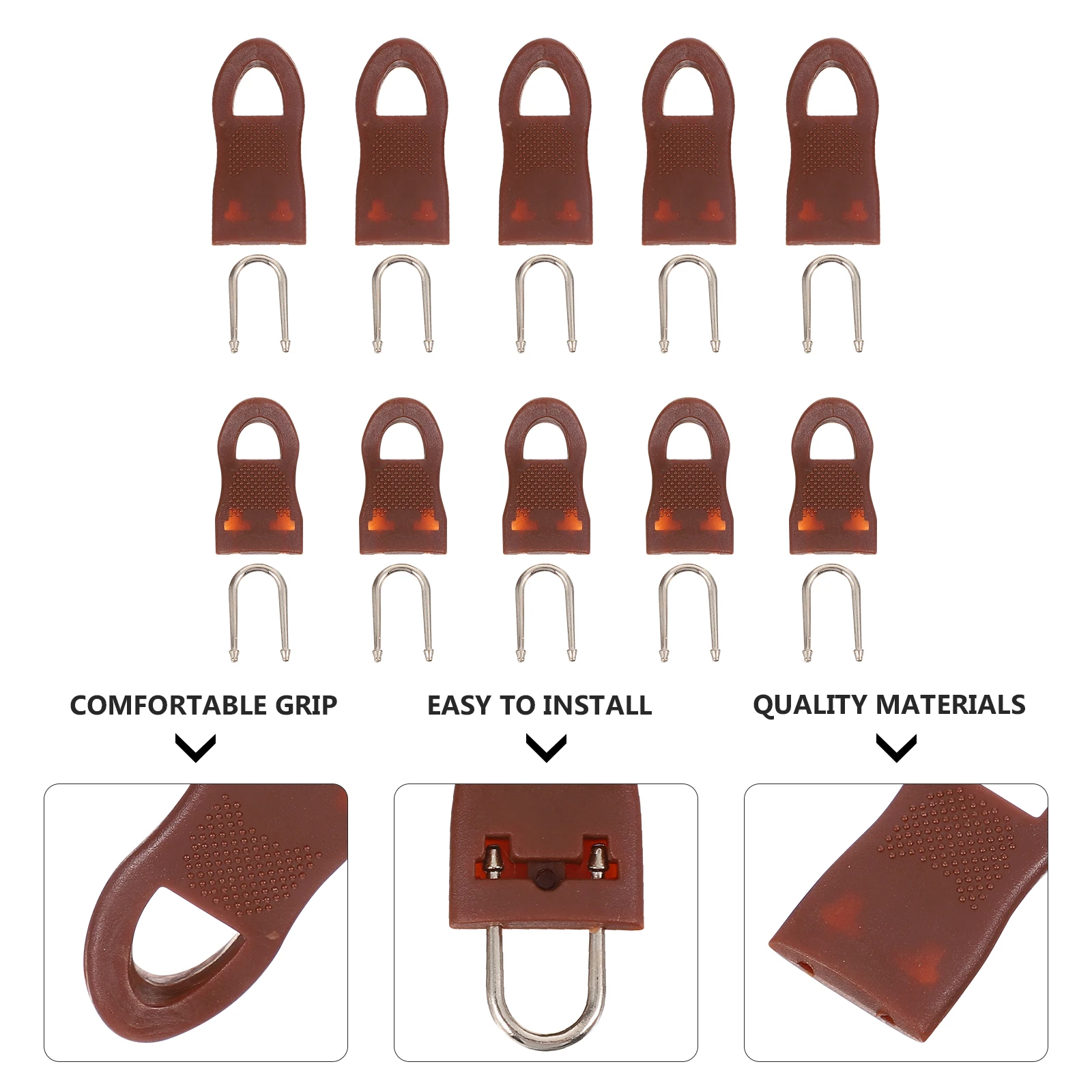 20pcs Large Zipper Pull Tabs Replacement Fixers Brown Nonslip Granule Easy Install Free Tools Replacement Zipper Pulls Repair
20pcs Large Zipper Pull Tabs Replacement Fixers Brown Nonslip Granule Easy Install Free Tools Replacement Zipper Pulls Repair