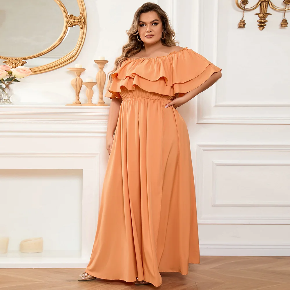 Sexy one-word shoulder ruffle edge short sleeve slim side split pleated large size dress party sexy temperament elegant high-end
Sexy one-word shoulder ruffle edge short sleeve slim side split pleated large size dress party sexy temperament elegant high-end