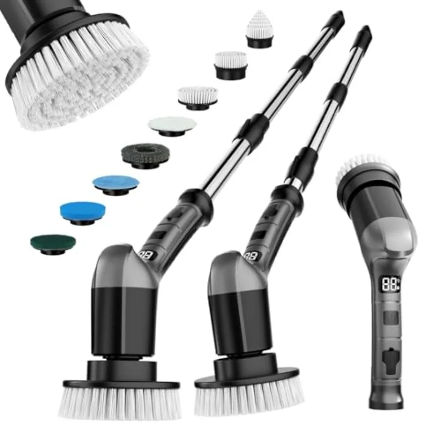 Electric Spin Scrubber with 3 Speed, Adjustable Extension Handle, 8 Brush Heads, Cordl Power Cleaning Brush for Bathroom, Tile,
Electric Spin Scrubber with 3 Speed, Adjustable Extension Handle, 8 Brush Heads, Cordl Power Cleaning Brush for Bathroom, Tile,